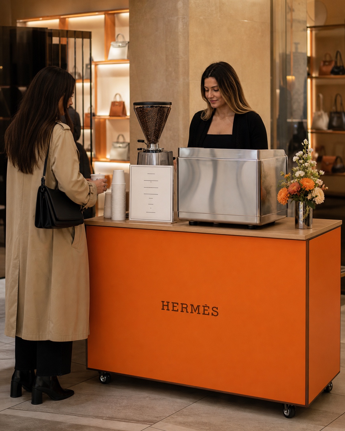 Projection d'un bar à café mobile sur roulettes entièrement équipé