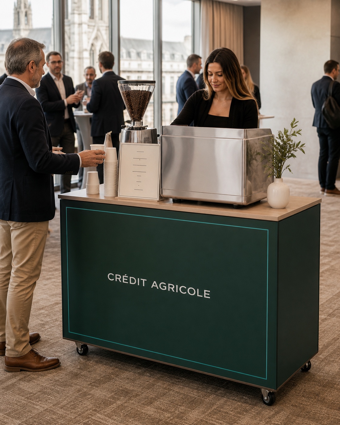 Service au coffee bar Crédit Agricole pendant un séminaire