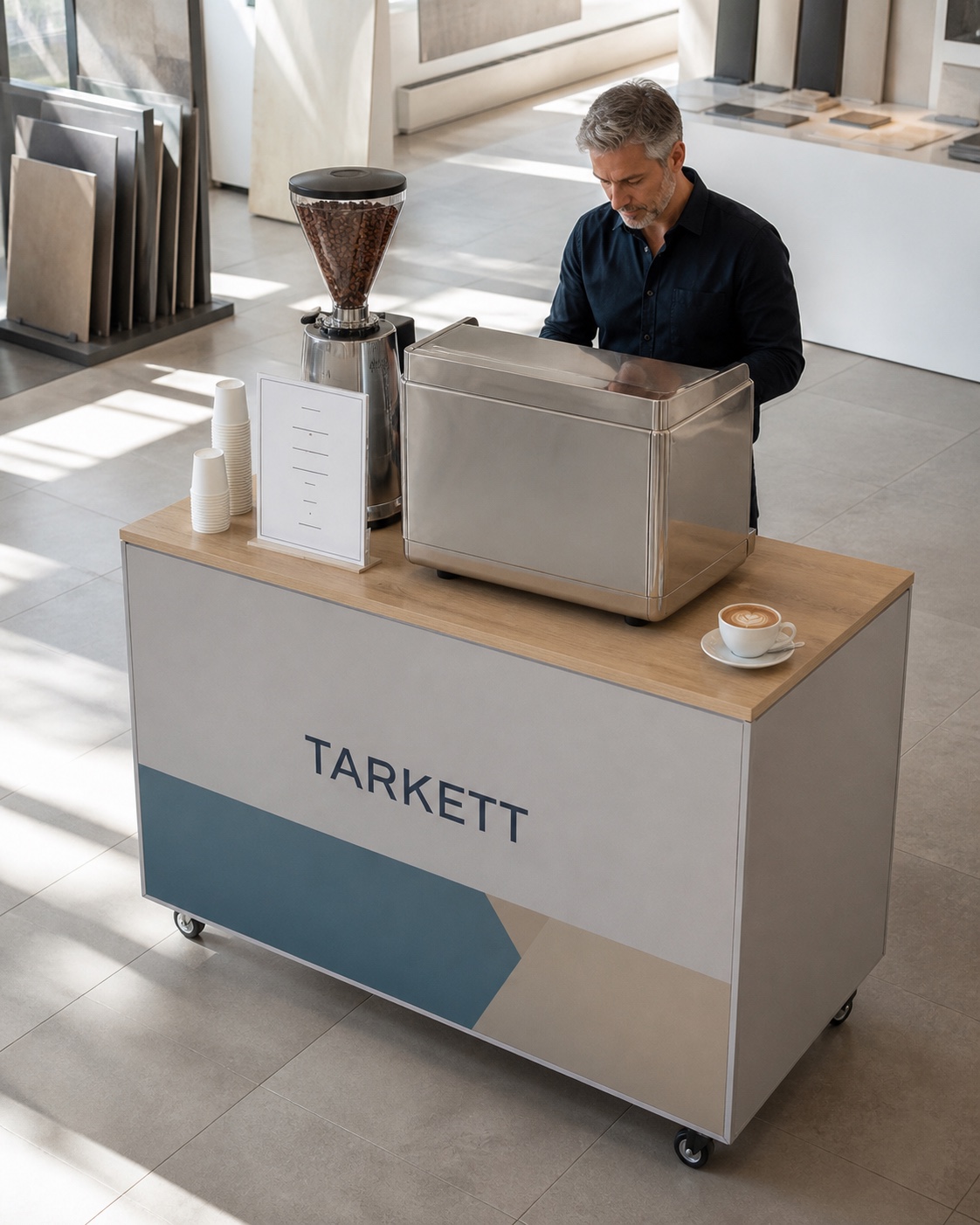 Détail d'une boisson sur le coffee bar Tarkett