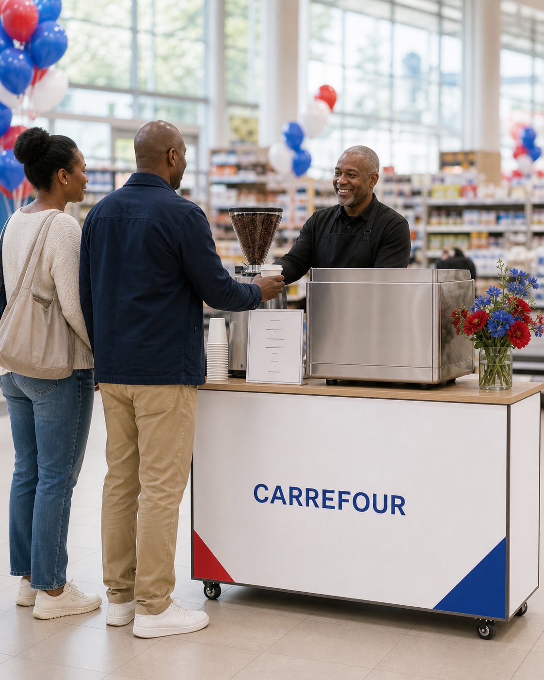 Coffee bar Carrefour installé dans un magasin